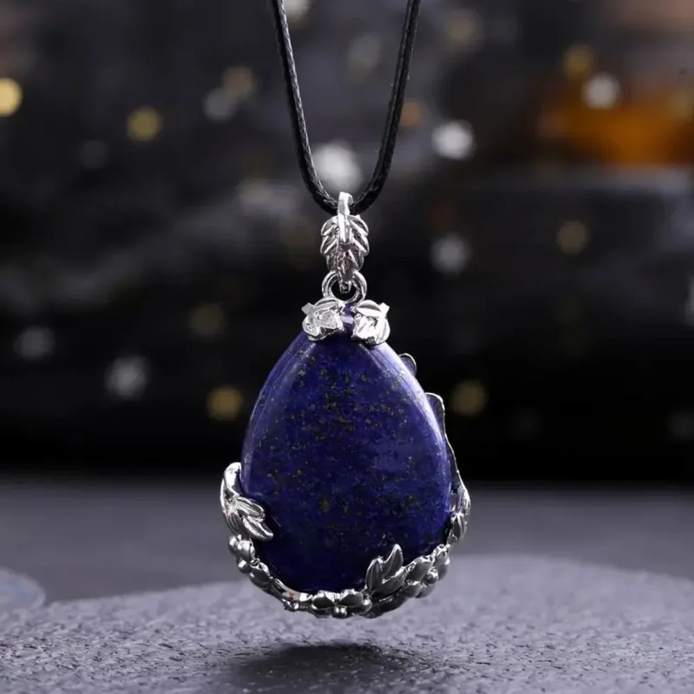 Lapis Lazuli Natural Stone Drop Shaped Pendant Necklace Healing Gemstone - Picture 2 of 2